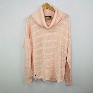 Ralph Lauren LRL Sweater Womens XL Light Pink Cowl Neck Cable Knit Old Money